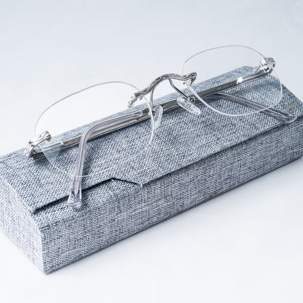 925 Silver Rimless Eyeglass Frame with Elegant Engraved Detailing