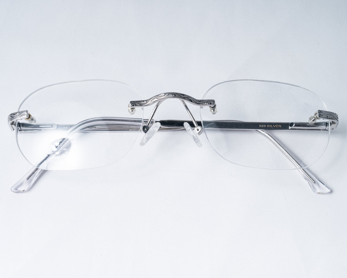 925 Silver Rimless Eyeglass Frame with Elegant Engraved Detailing