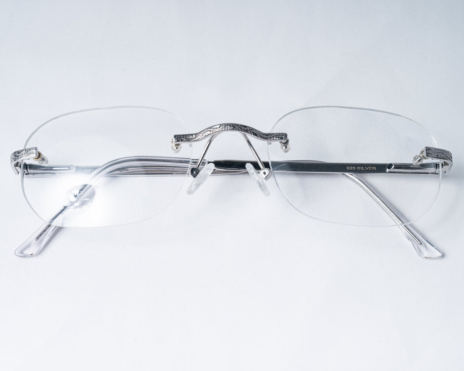 925 Silver Rimless Eyeglass Frame with Elegant Engraved Detailing