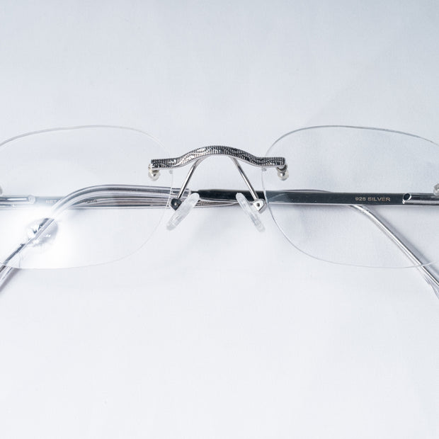 925 Silver Rimless Eyeglass Frame with Elegant Engraved Detailing