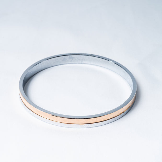 Dual Tone Rose Gold & Silver 925 Sterling Silver Bangle – Minimalist Kada
