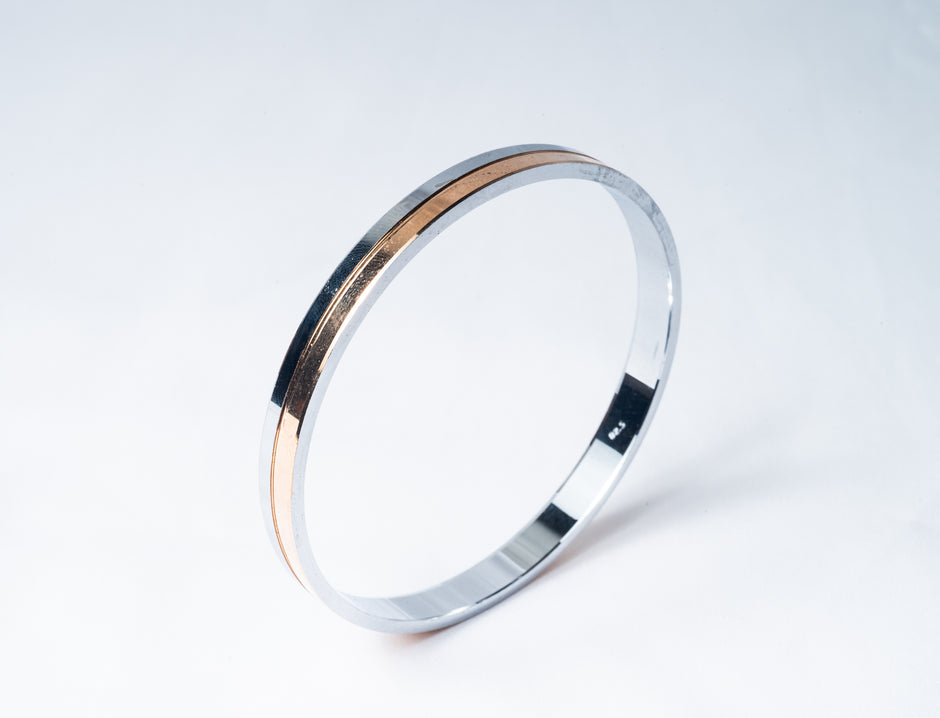 Dual Tone Rose Gold & Silver 925 Sterling Silver Bangle – Minimalist Kada
