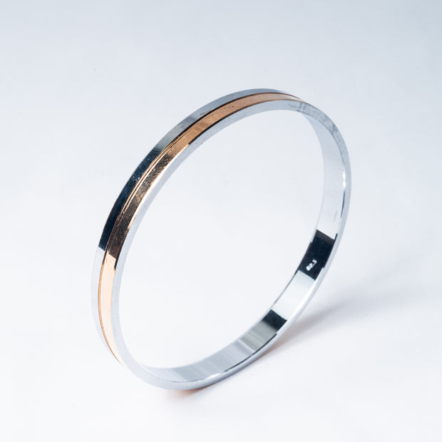Dual Tone Rose Gold & Silver 925 Sterling Silver Bangle – Minimalist Kada