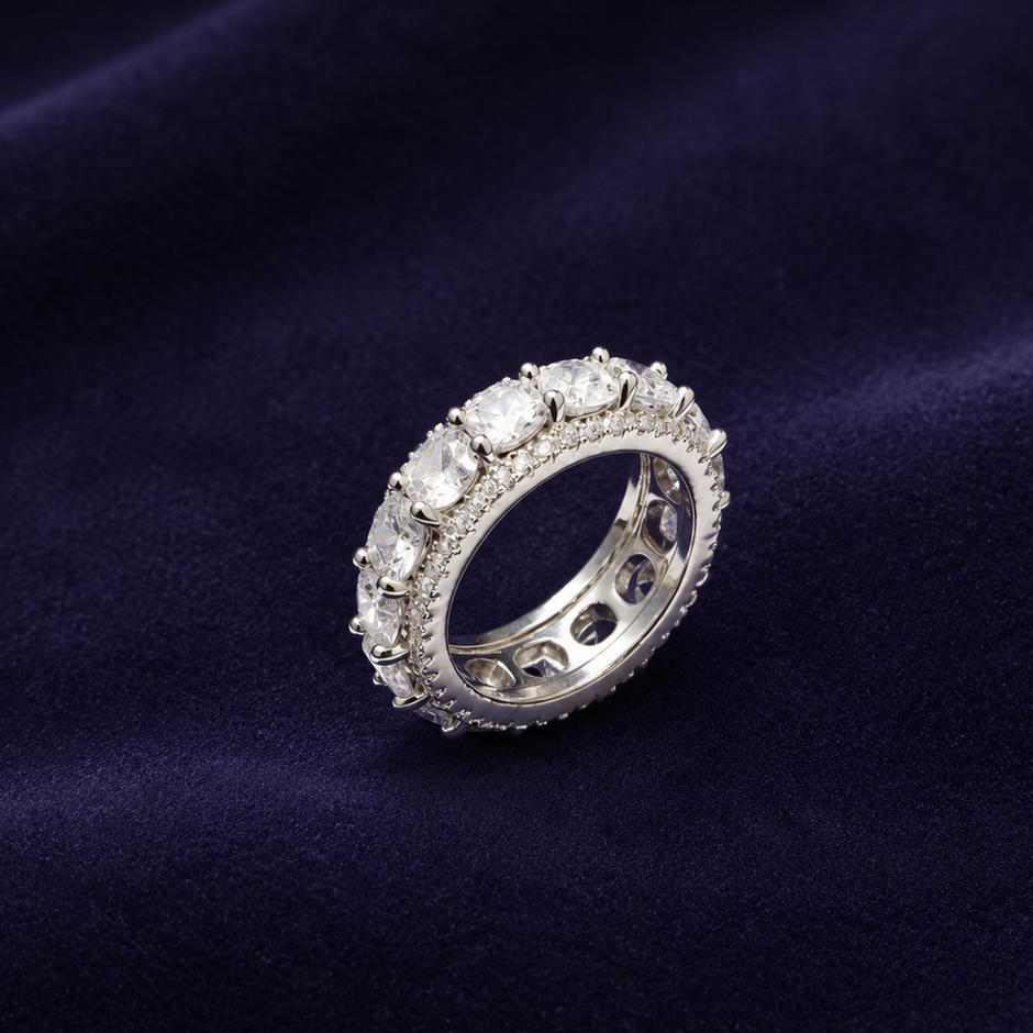 925 Sterling Silver White CZ Stone Eternity Band Ring for Women