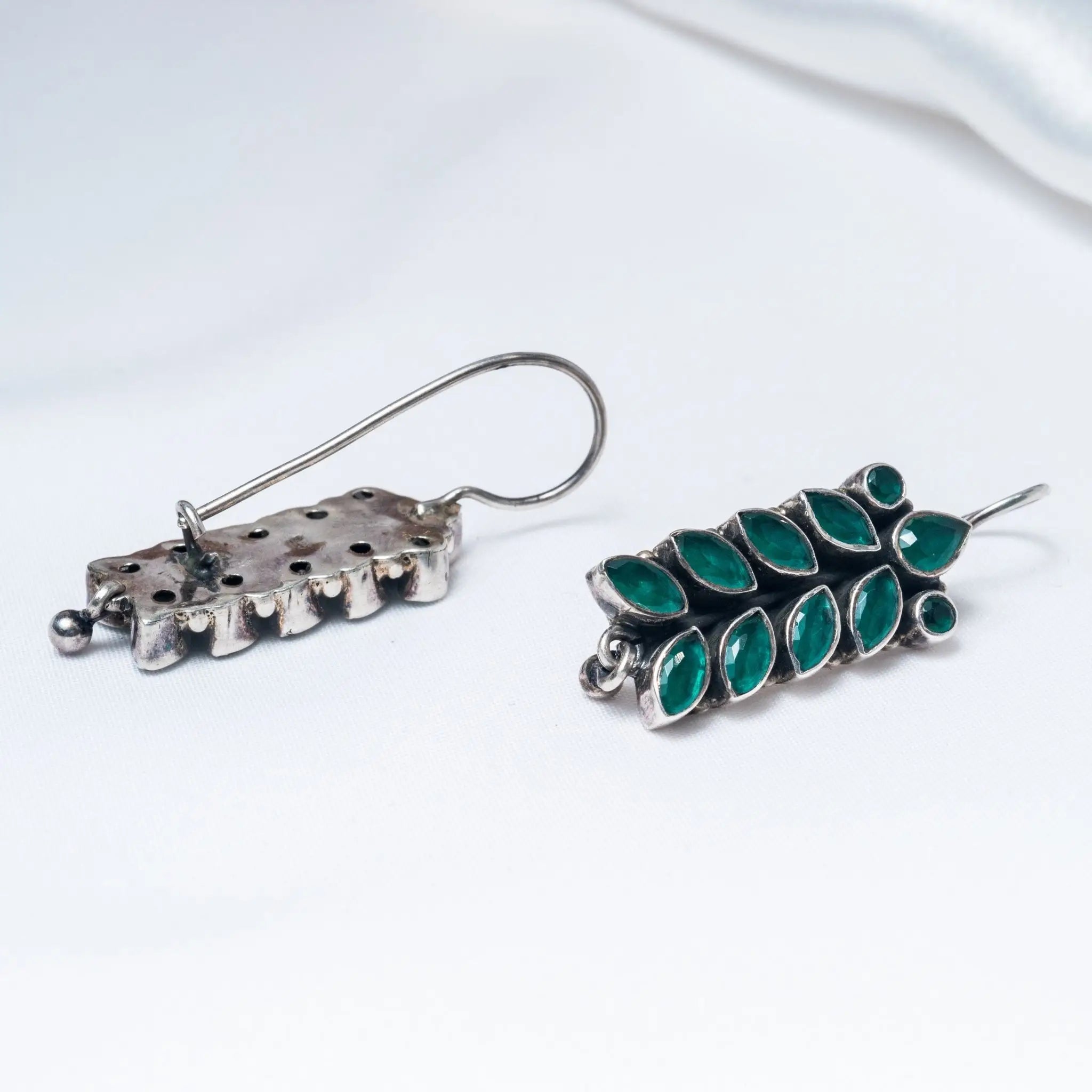 Bright Stone Green Dual Tone Hanging Earrings for Women – 925 Premium Silver Jewelry