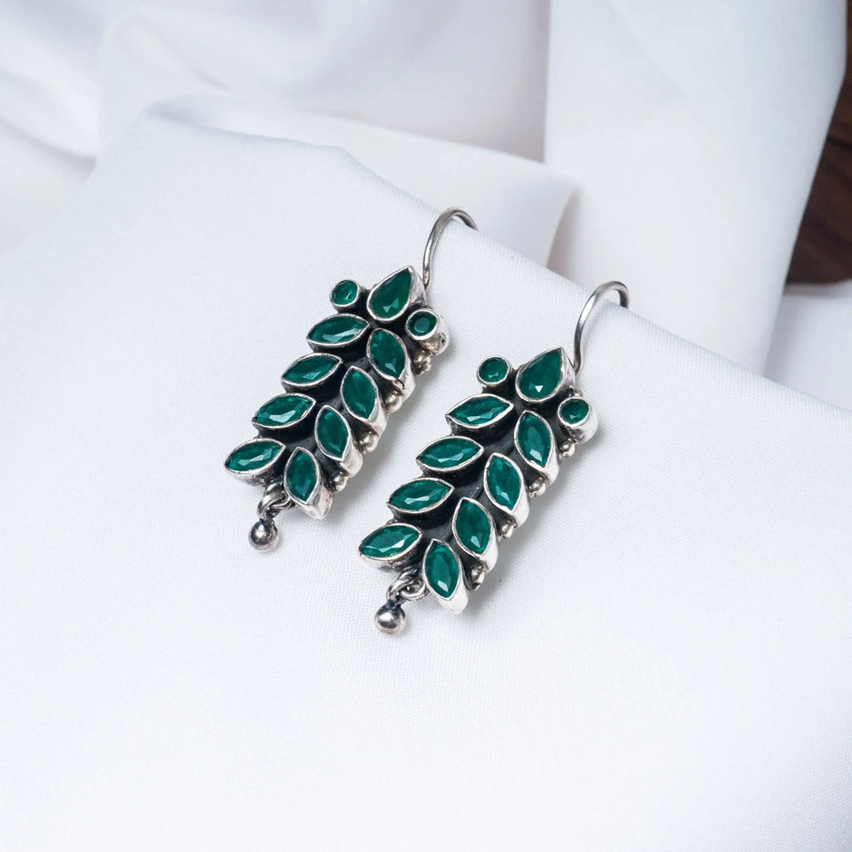 Bright Stone Green Dual Tone Hanging Earrings for Women – 925 Premium Silver Jewelry
