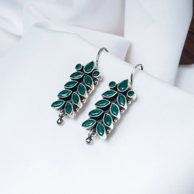 Bright Stone Green Dual Tone Hanging Earrings for Women – 925 Premium Silver Jewelry