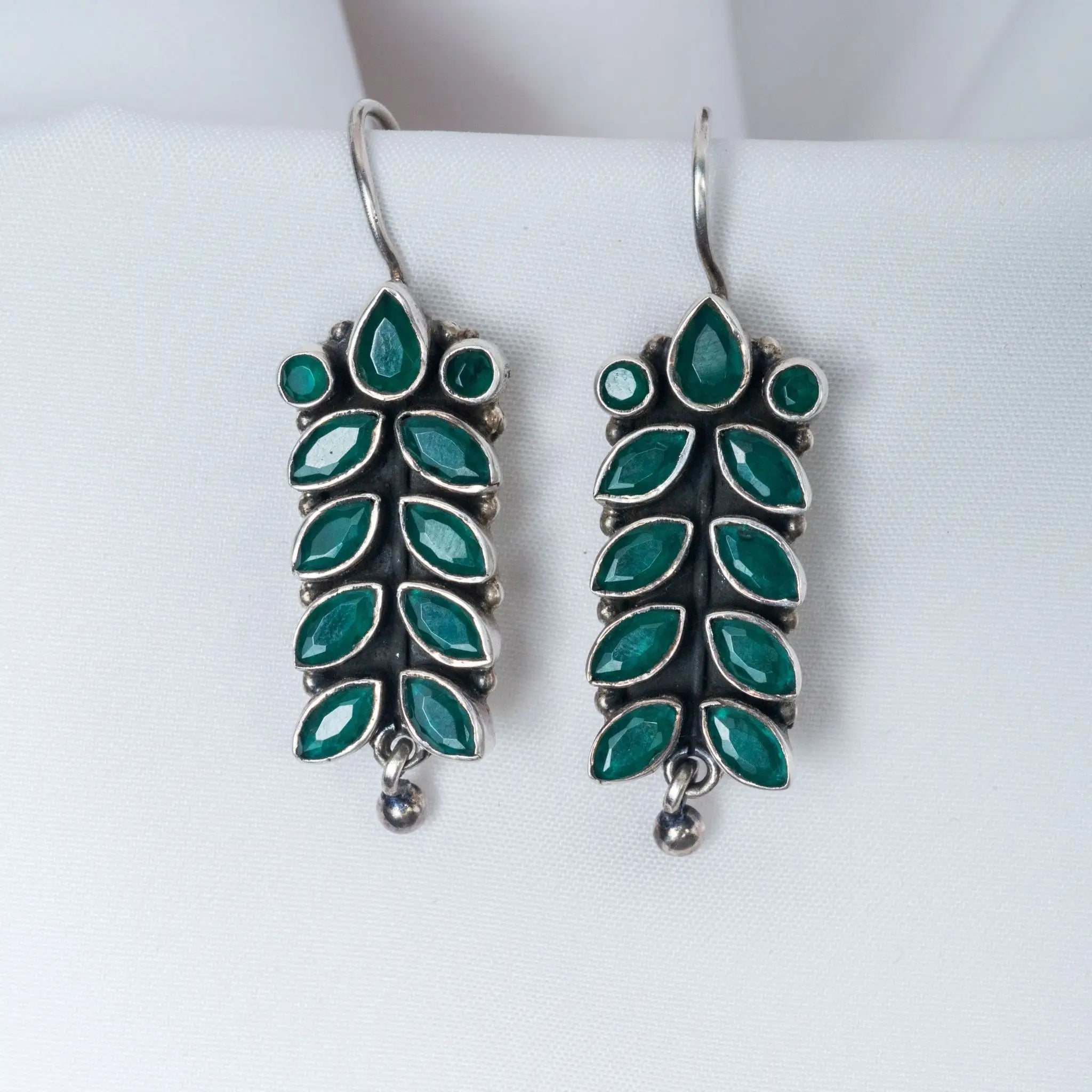Bright Stone Green Dual Tone Hanging Earrings for Women – 925 Premium Silver Jewelry