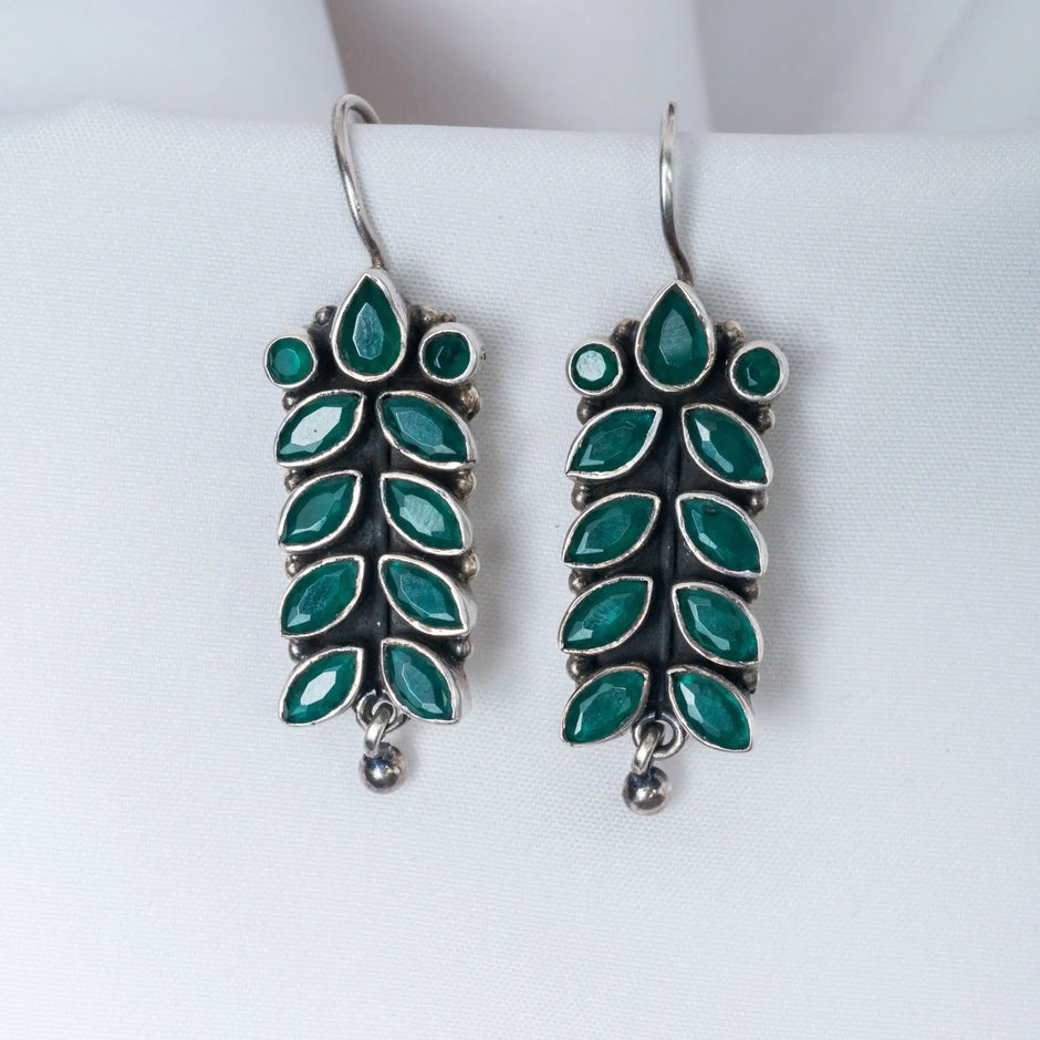 Bright Stone Green Dual Tone Hanging Earrings for Women – 925 Premium Silver Jewelry