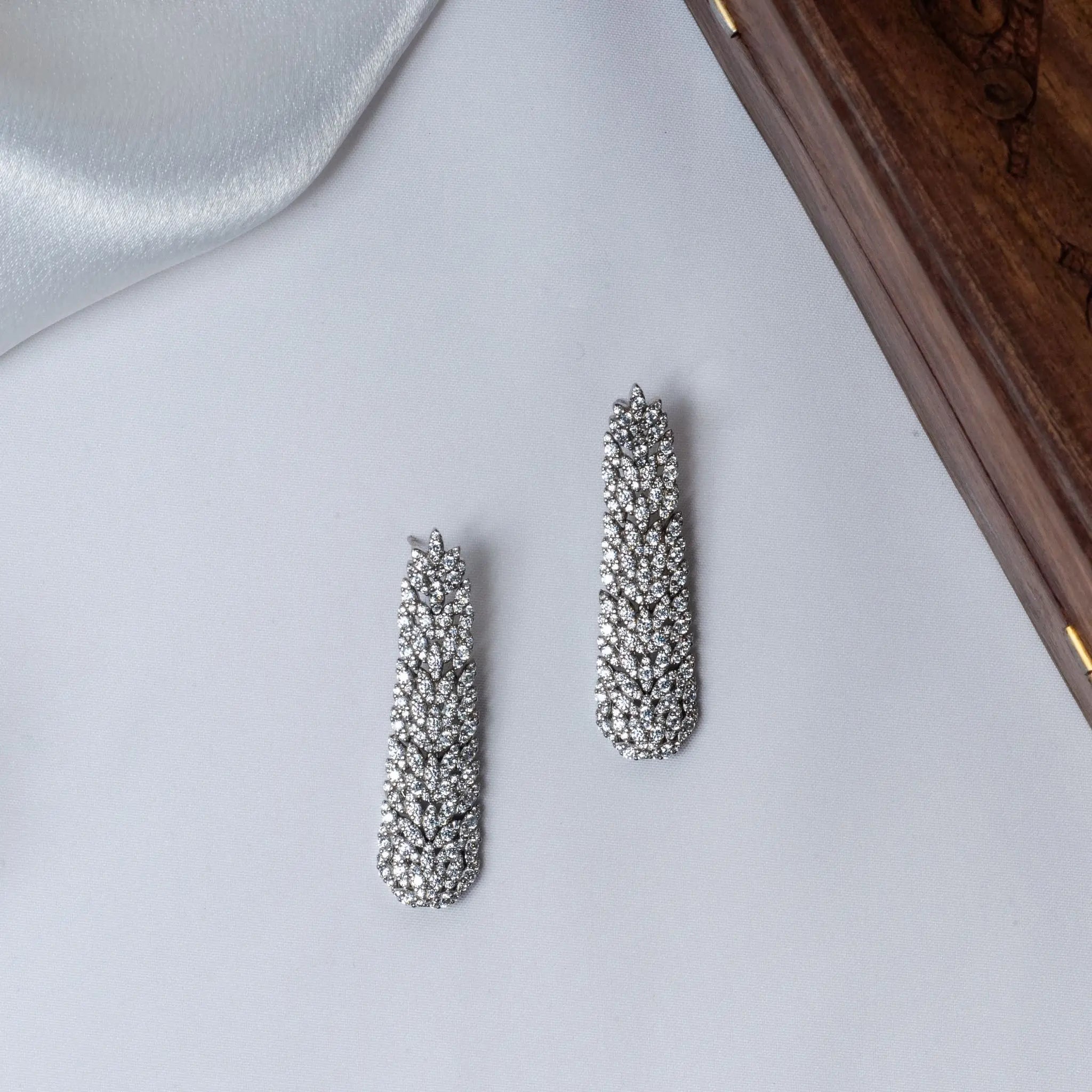 Elegant CZ Leaf Emble Earrings in 925 Premium Silver Jewelry for Women