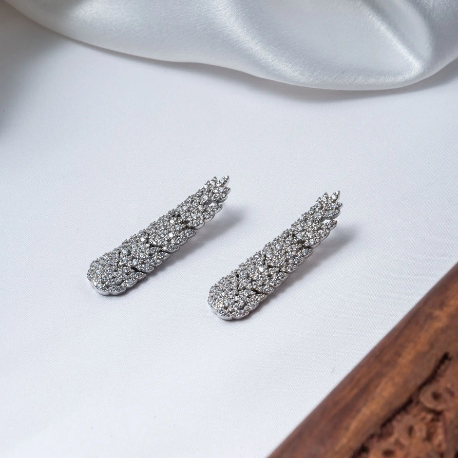 Elegant CZ Leaf Emble Earrings in 925 Premium Silver Jewelry for Women