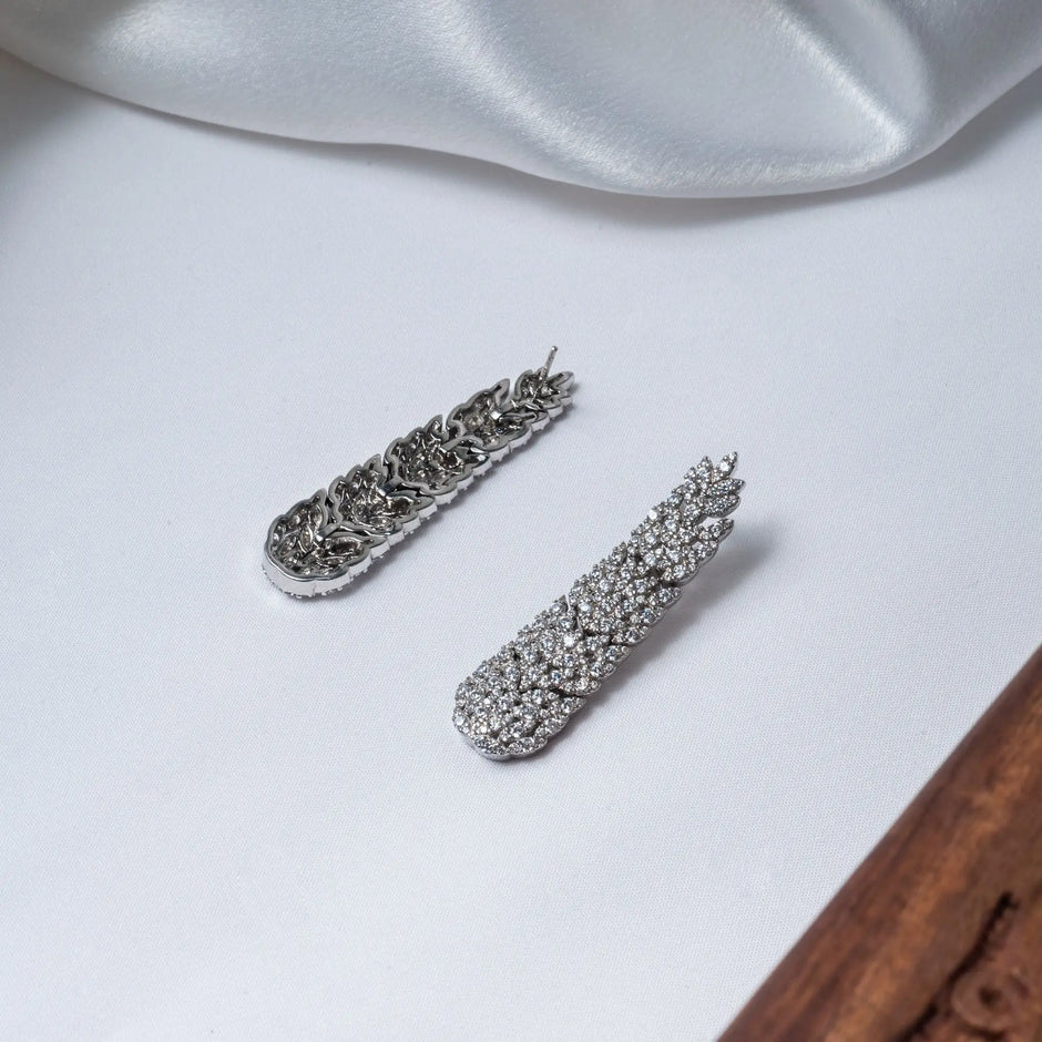 Elegant CZ Leaf Emble Earrings in 925 Premium Silver Jewelry for Women