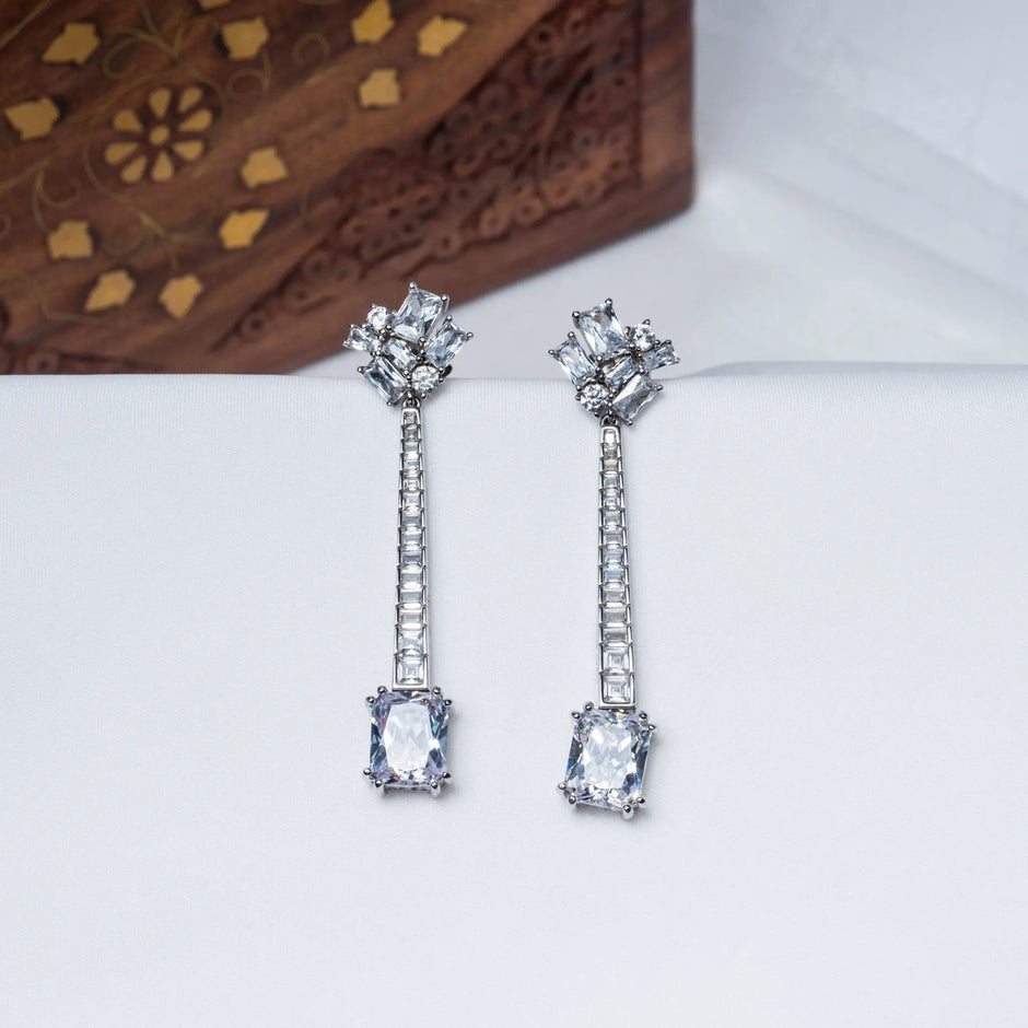 Graceful CZ Pendula Earrings in 925 Premium Silver Jewelry for Women