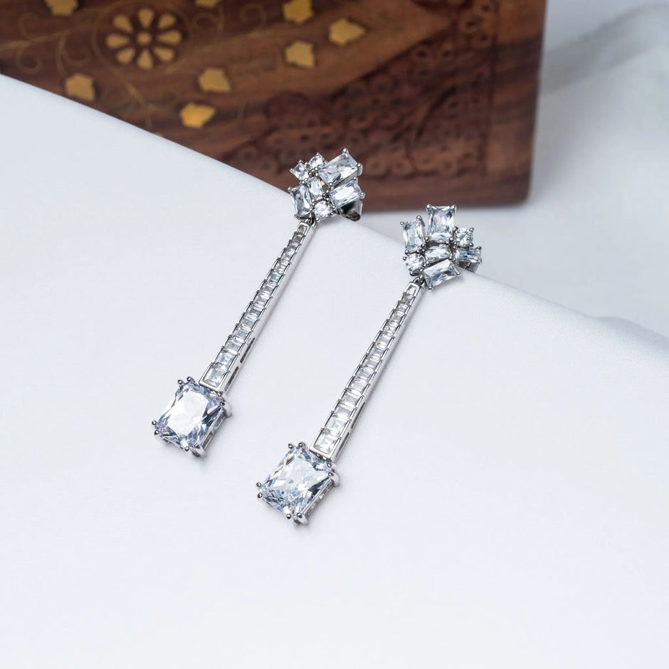 Graceful CZ Pendula Earrings in 925 Premium Silver Jewelry for Women