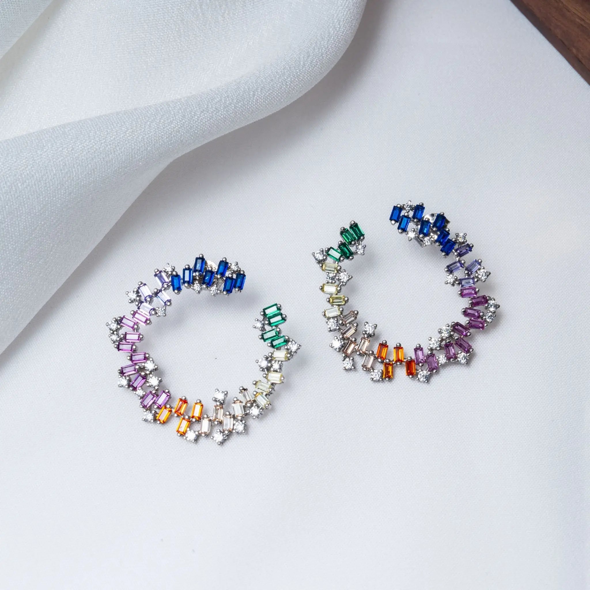 Elegant CZ RNB Crescent Earrings in 925 Premium Silver Jewelry for Women