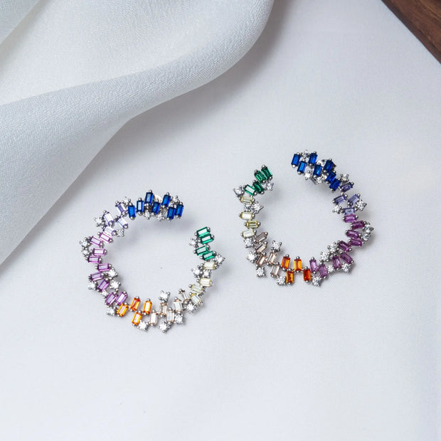 Elegant CZ RNB Crescent Earrings in 925 Premium Silver Jewelry for Women