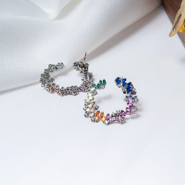 Elegant CZ RNB Crescent Earrings in 925 Premium Silver Jewelry for Women