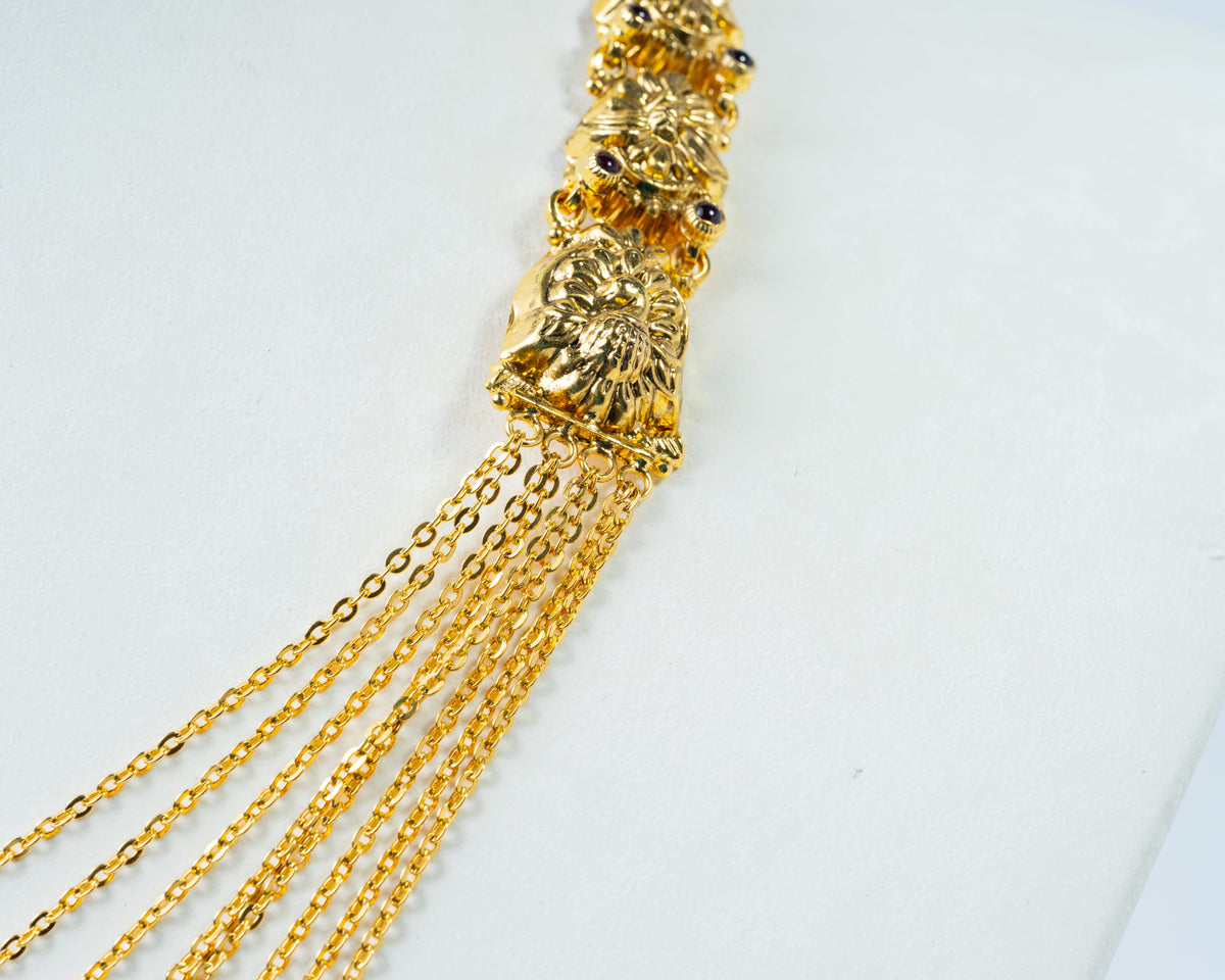 Gold-Plated Multi-Layer Chain Necklace with Traditional Side Motifs