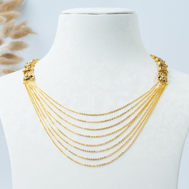 Gold-Plated Multi-Layer Chain Necklace with Traditional Side Motifs