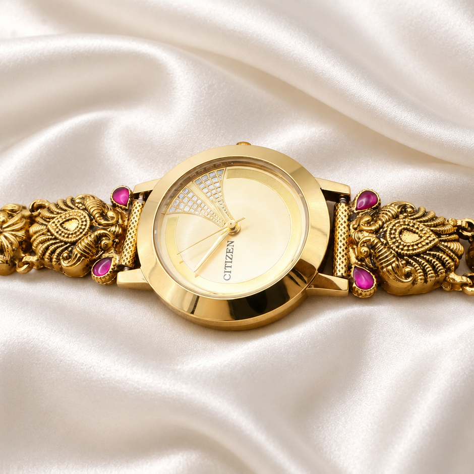 Royal Heritage Peacock 925 Sterling Silver Gold Polished Designer Watch