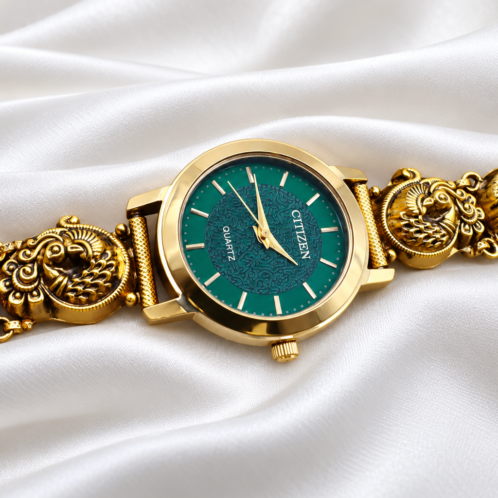 Royal Peacock 925 Sterling Silver Gold Polished Designer Watch