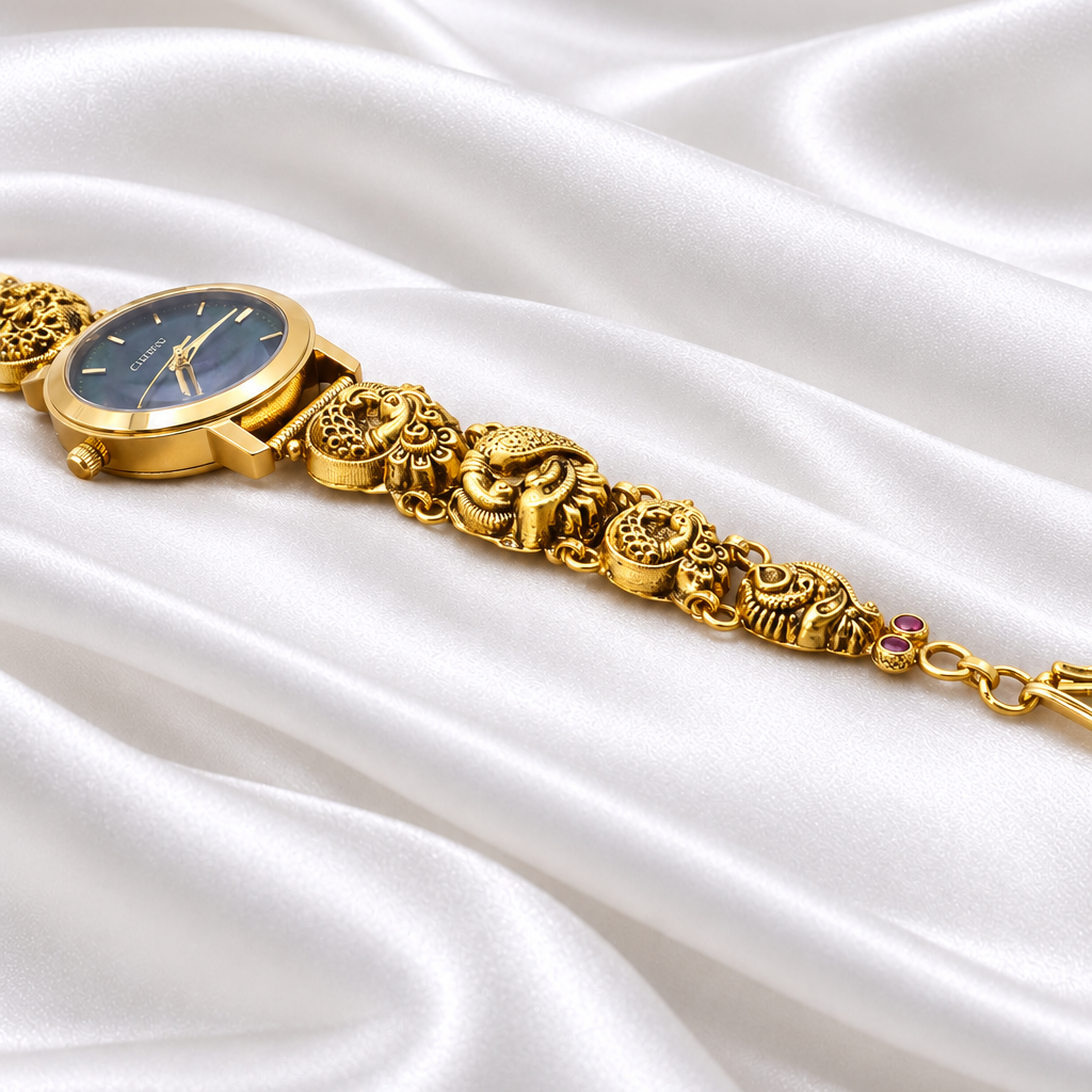Royal Peacock 925 Sterling Silver Gold Polished Designer Watch
