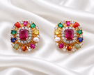 Royal Navratna Multicolor Stone 925 Silver Gold Polished Stud Earrings