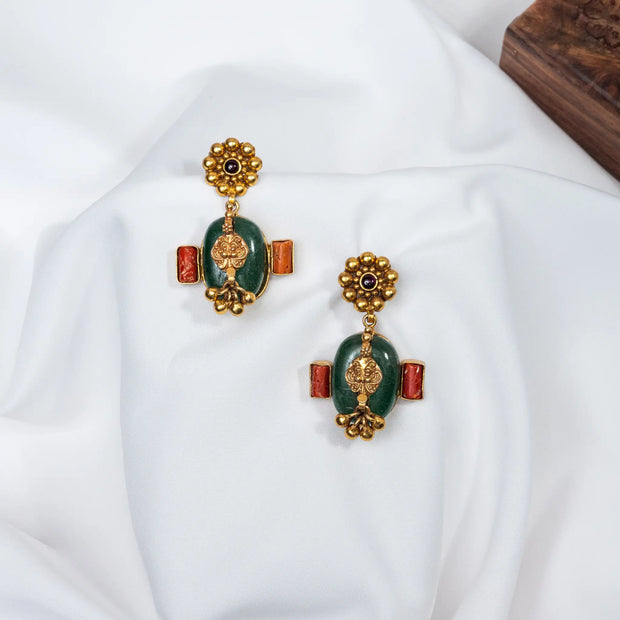 925 Premium Silver Coral Semi Hanging Earrings