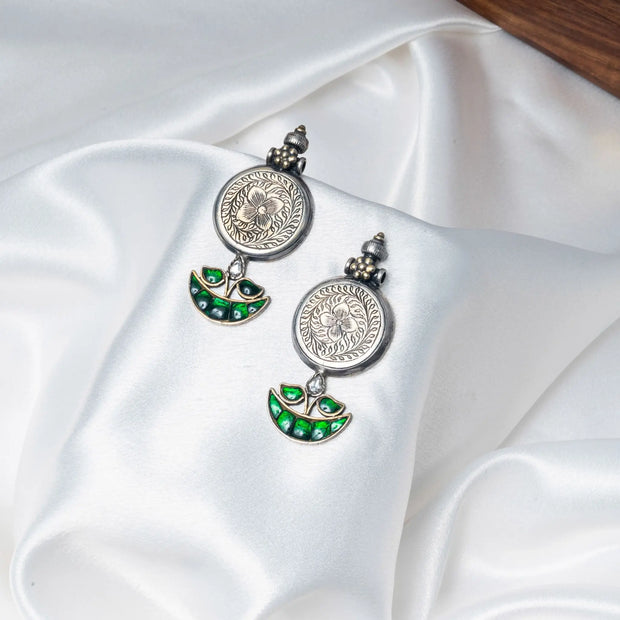 925 Premium Crescent Emerald Circle Silver Earrings