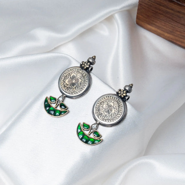 925 Premium Crescent Emerald Circle Silver Earrings