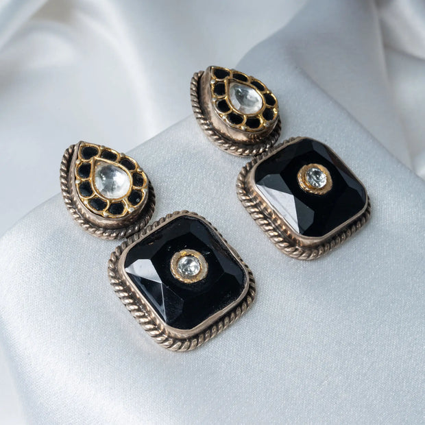 925 Premium Silver Jewelry Deep Kundan B Stone Semi Hanging Earrings for Women
