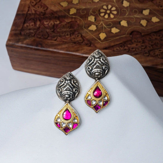 925 Premium Diya Kamal Silver Hanging Earrings
