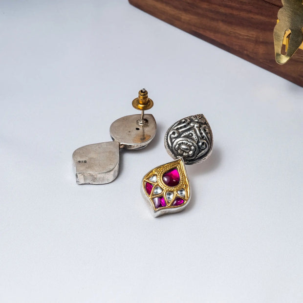 925 Premium Diya Kamal Silver Hanging Earrings