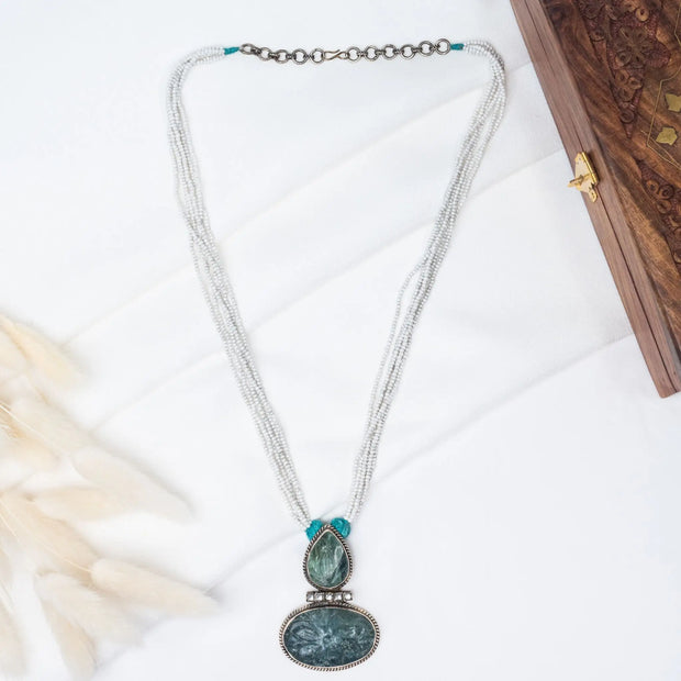 Royal Jaipur 925 Premium Silver Diya Emerald Pearl Necklace