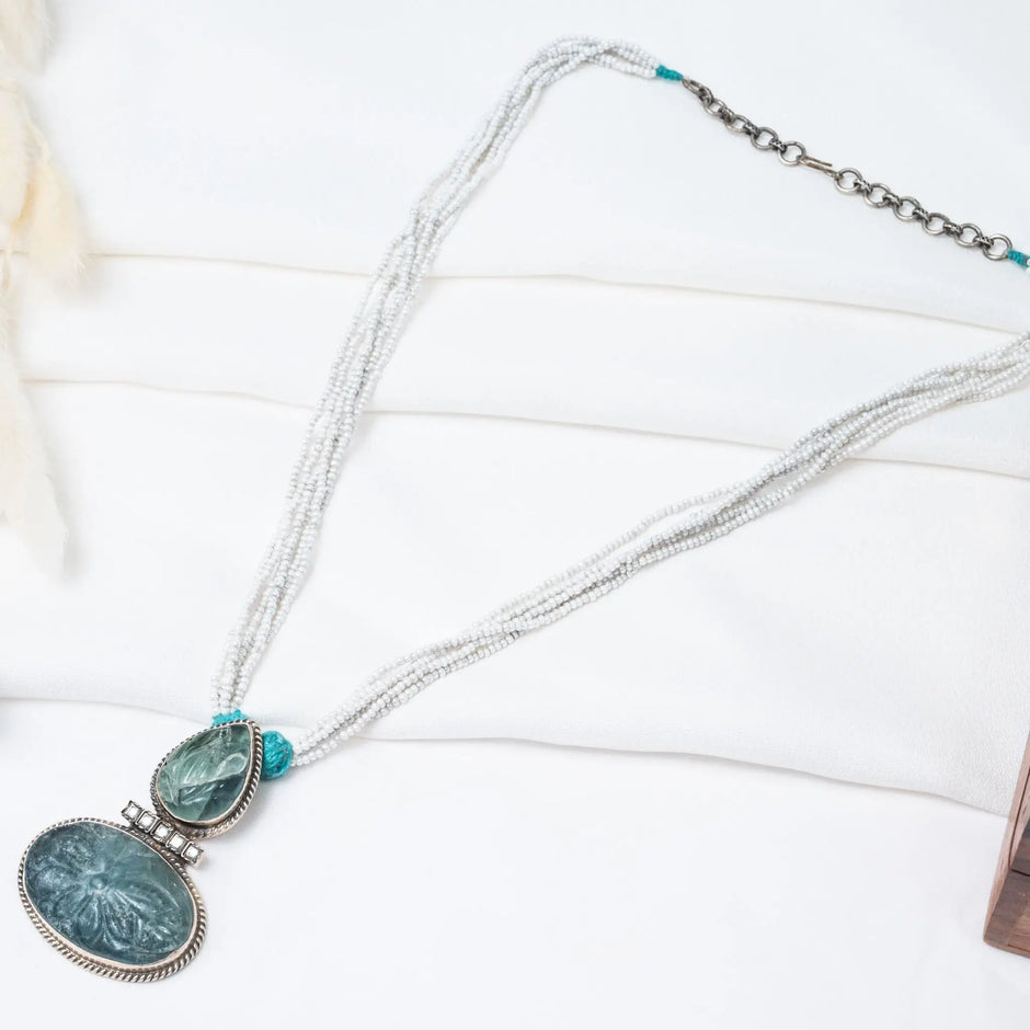 Royal Jaipur 925 Premium Silver Diya Emerald Pearl Necklace