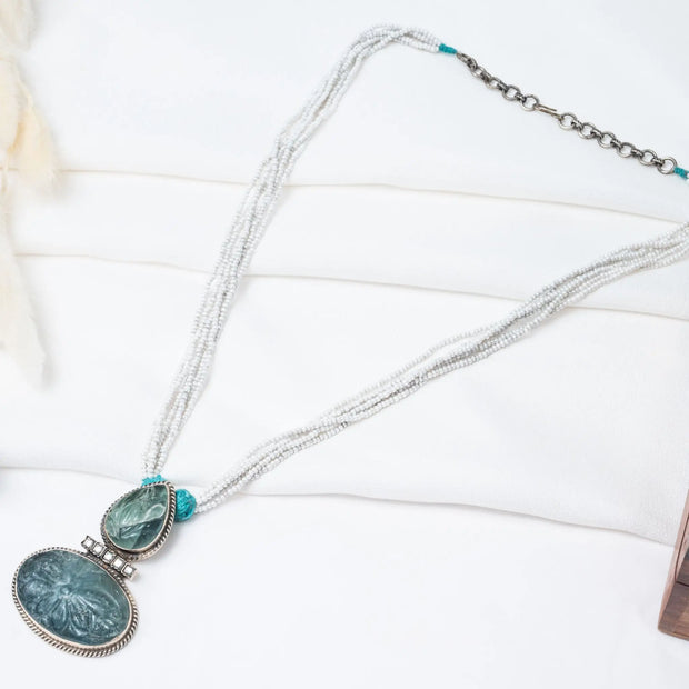 Royal Jaipur 925 Premium Silver Diya Emerald Pearl Necklace