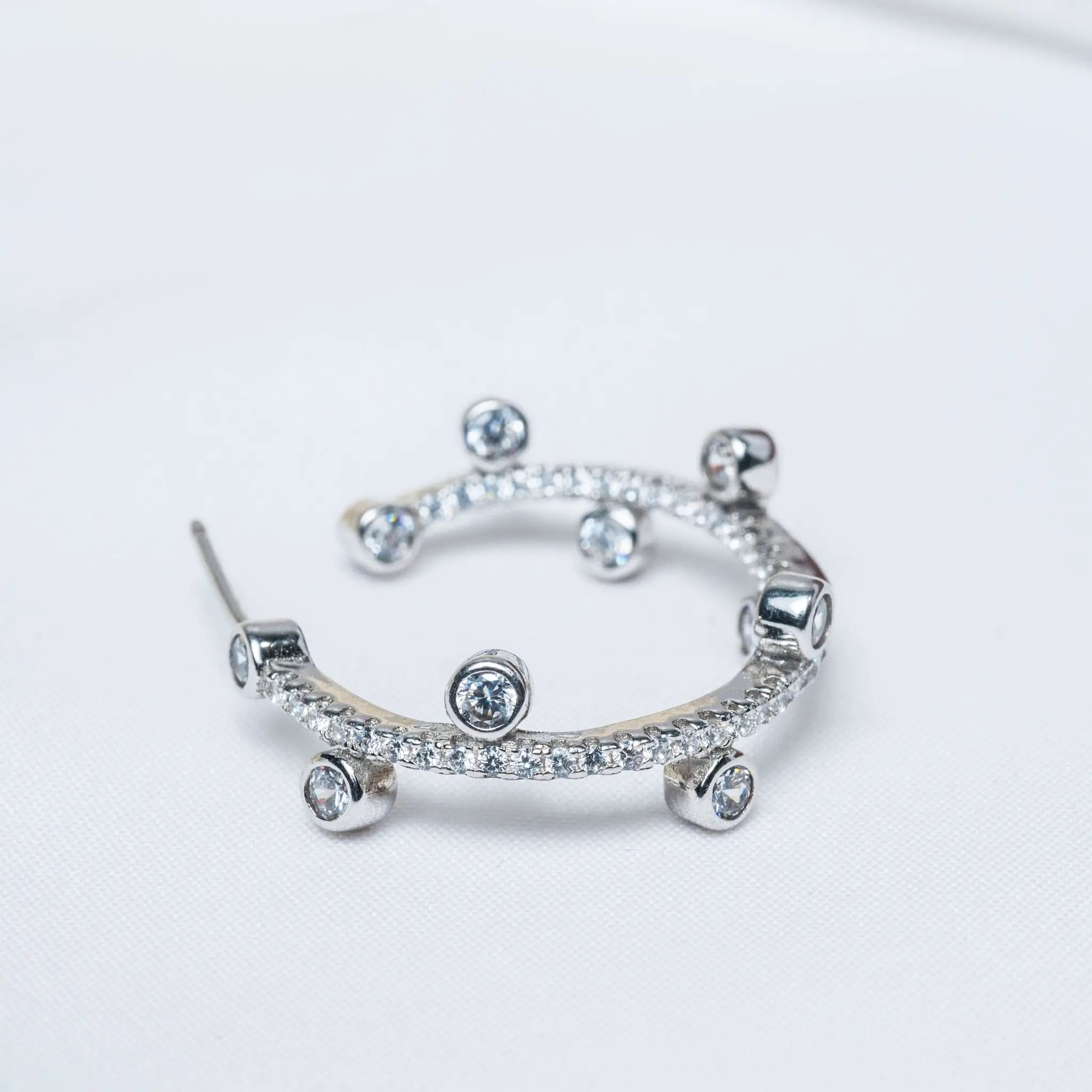 Dot CZ Hoop Earrings in 925 Premium Silver Jewelry for Women