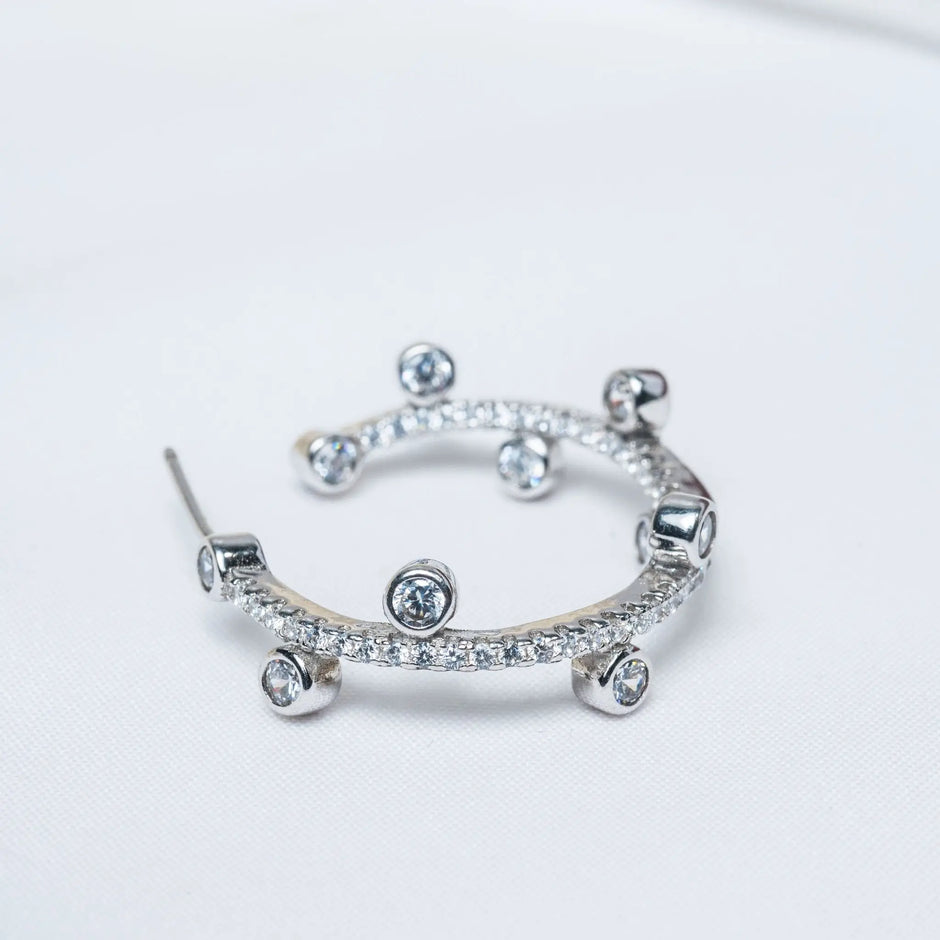 Dot CZ Hoop Earrings in 925 Premium Silver Jewelry for Women