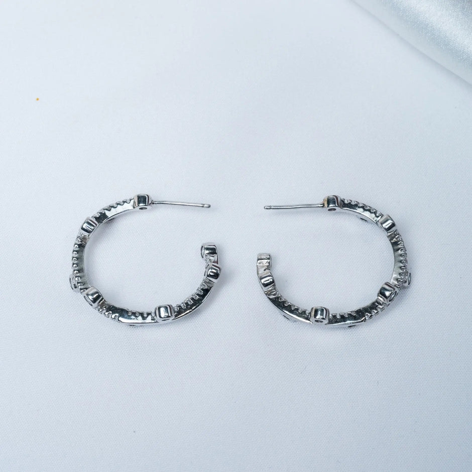 Dot CZ Hoop Earrings in 925 Premium Silver Jewelry for Women