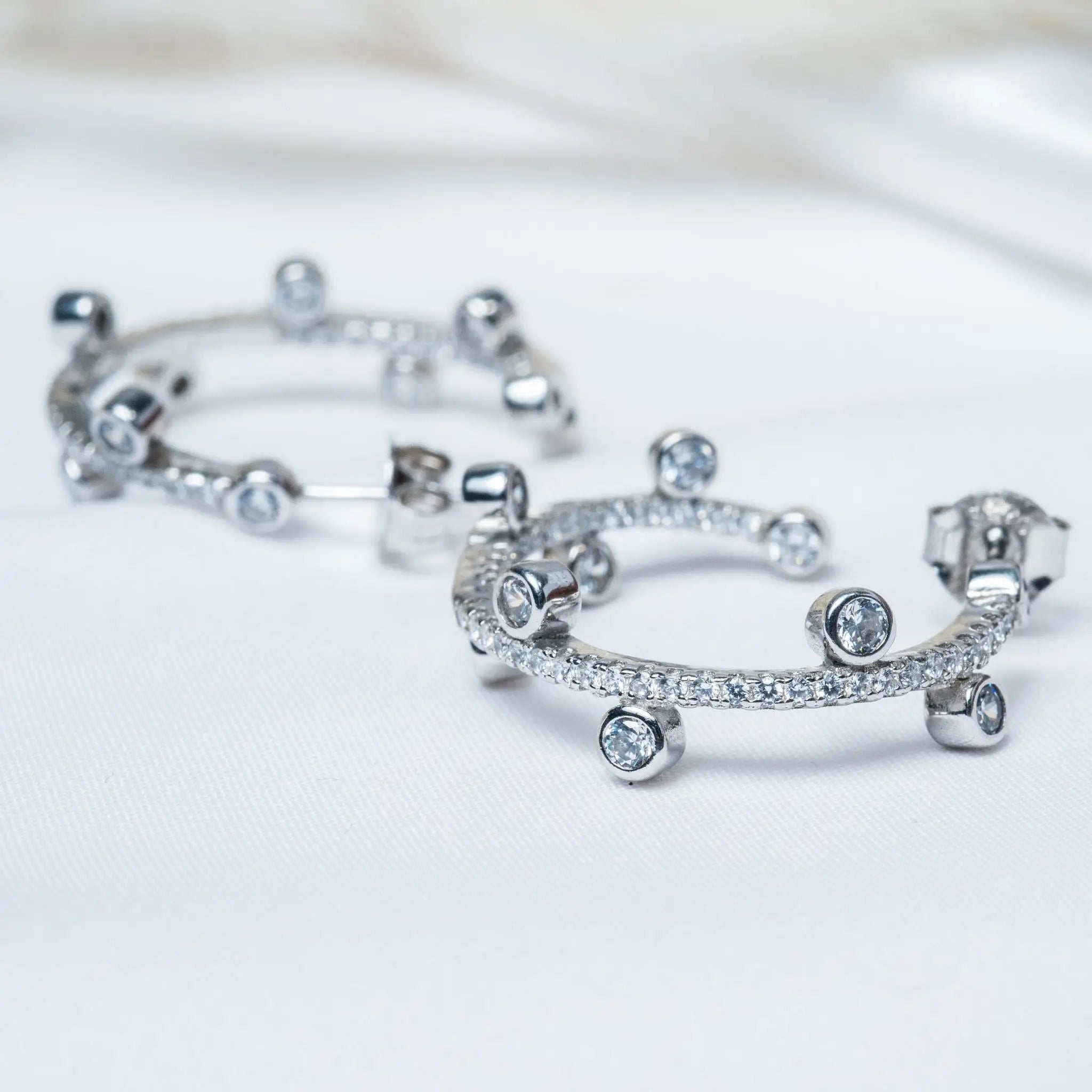 Dot CZ Hoop Earrings in 925 Premium Silver Jewelry for Women