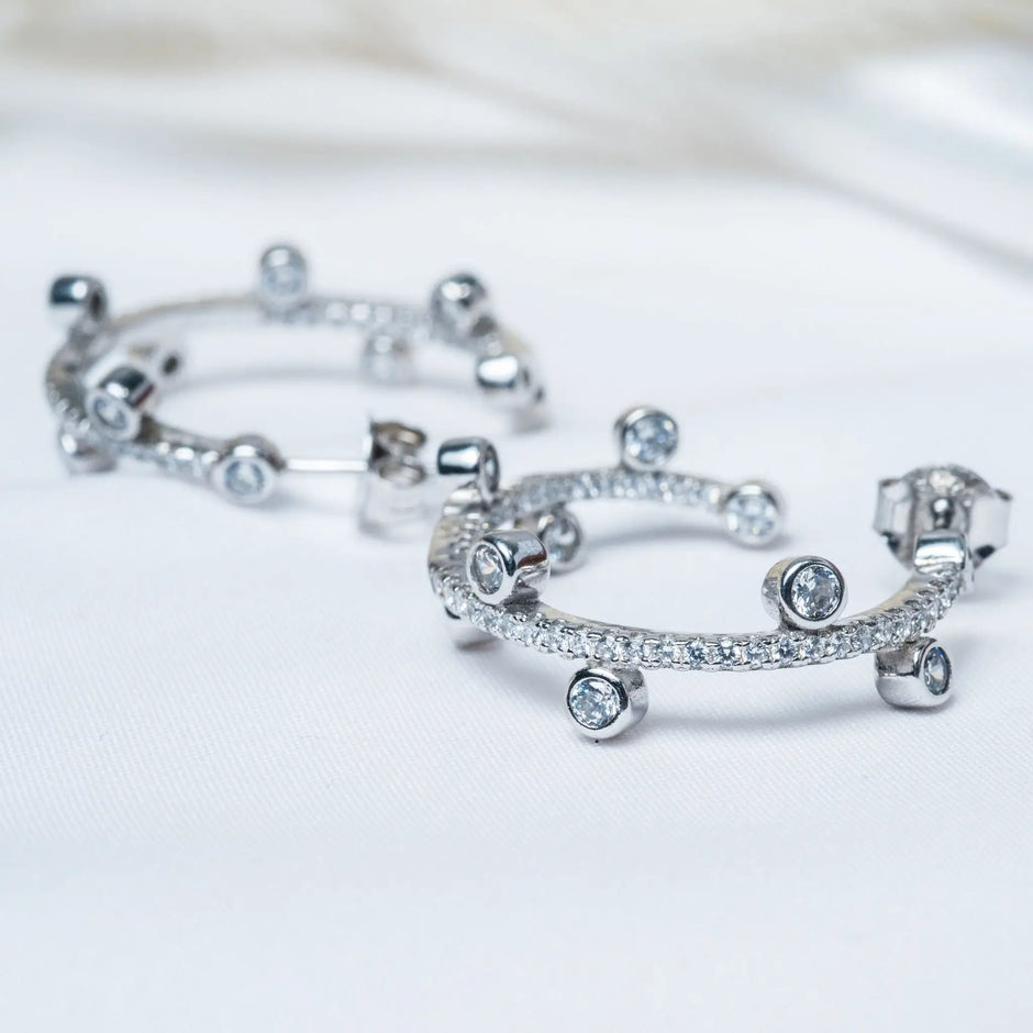 Dot CZ Hoop Earrings in 925 Premium Silver Jewelry for Women