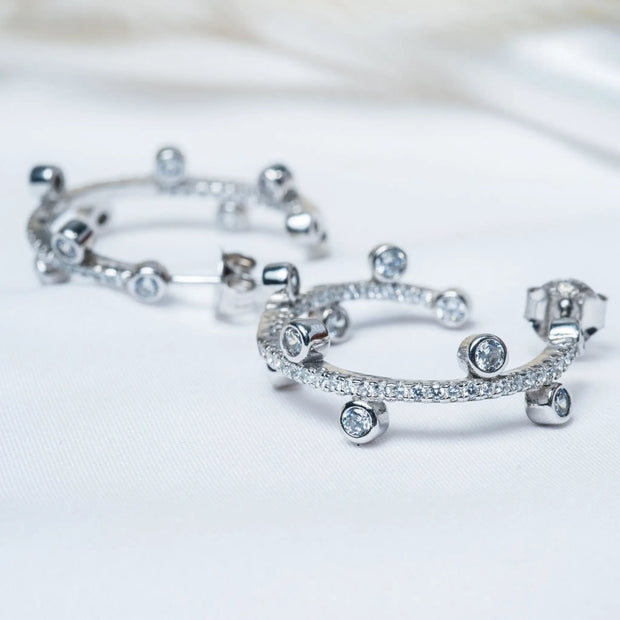 Dot CZ Hoop Earrings in 925 Premium Silver Jewelry for Women