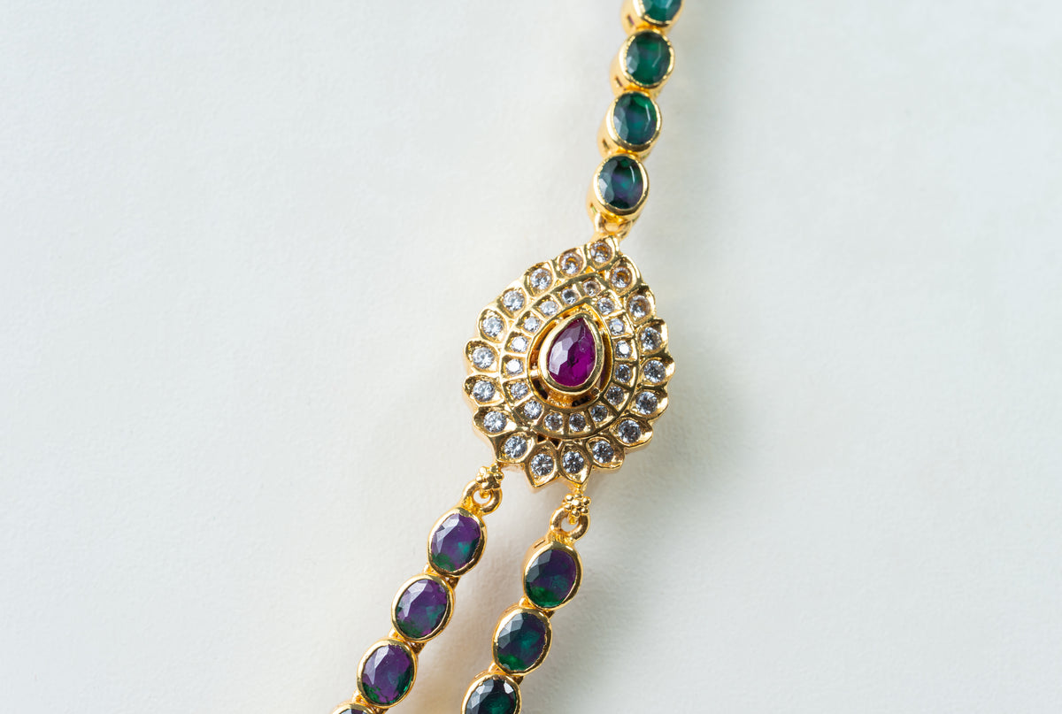 2-in-1 Reversible Ruby & Emerald Stone Flip Necklace