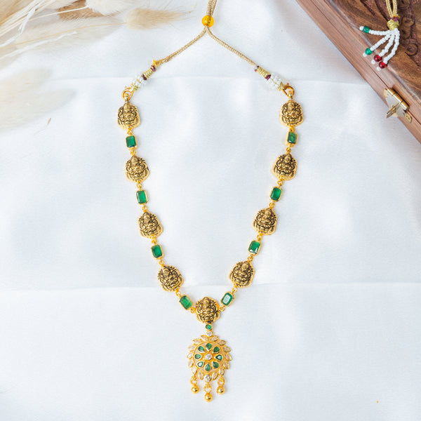 Emerald Lakshmi Gold Plated 925 Silver Long Necklace with Pendant