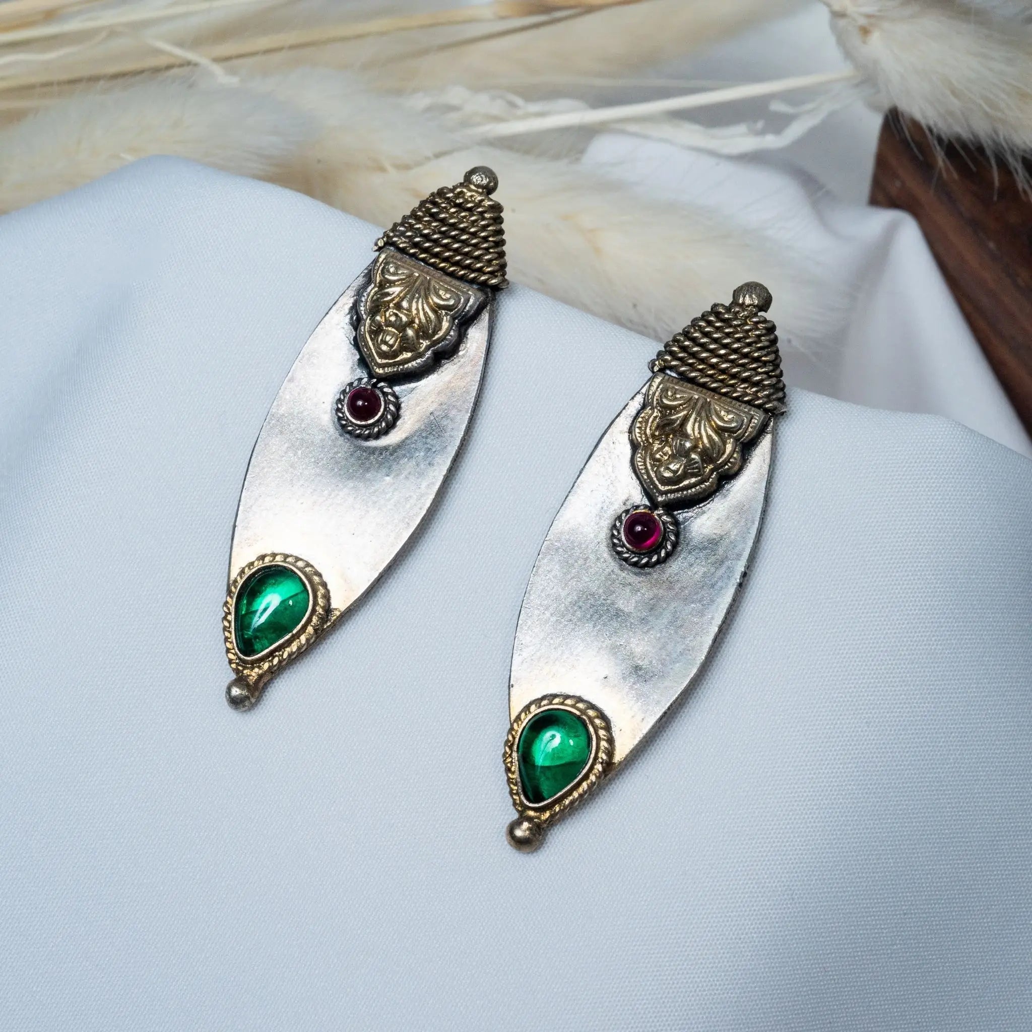 Stylish Egyptian Dual Tone Hanging Earrings in 925 Premium Silver Jewelry for Women