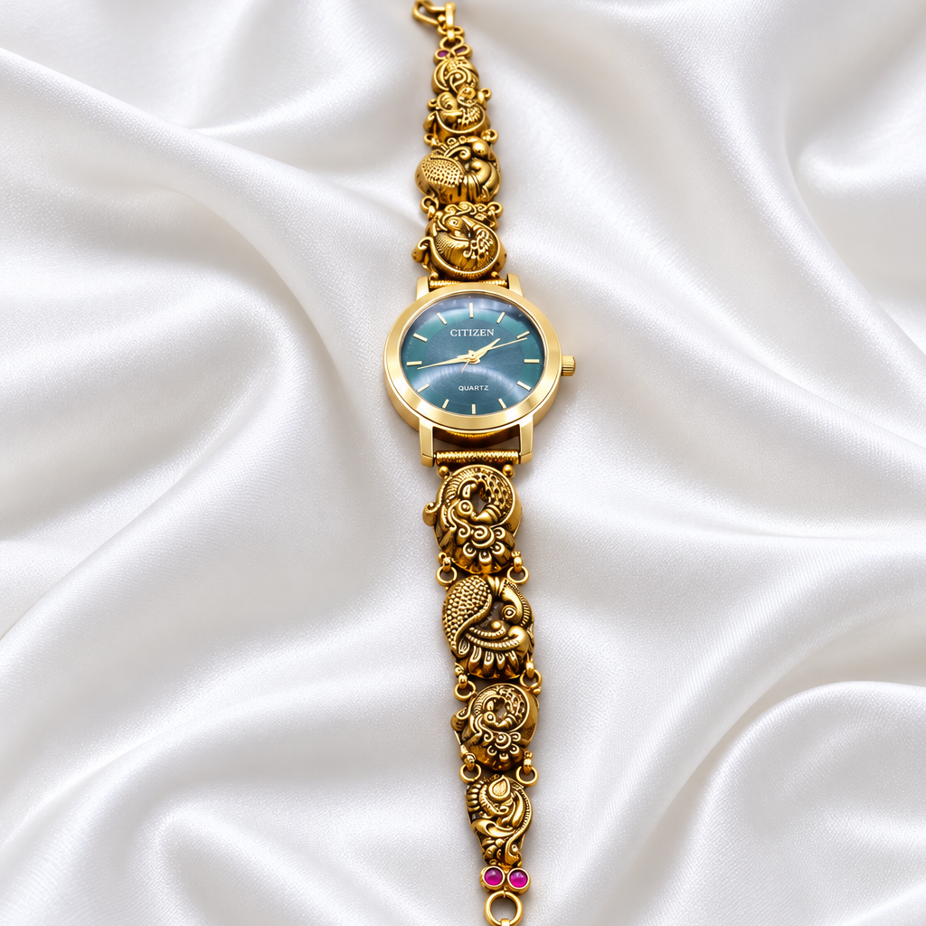 Royal Peacock 925 Sterling Silver Gold Polished Designer Watch