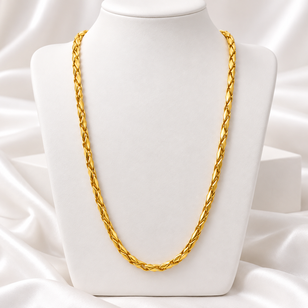 Gold Tone Diamond-Shaped Link Chain Necklace
