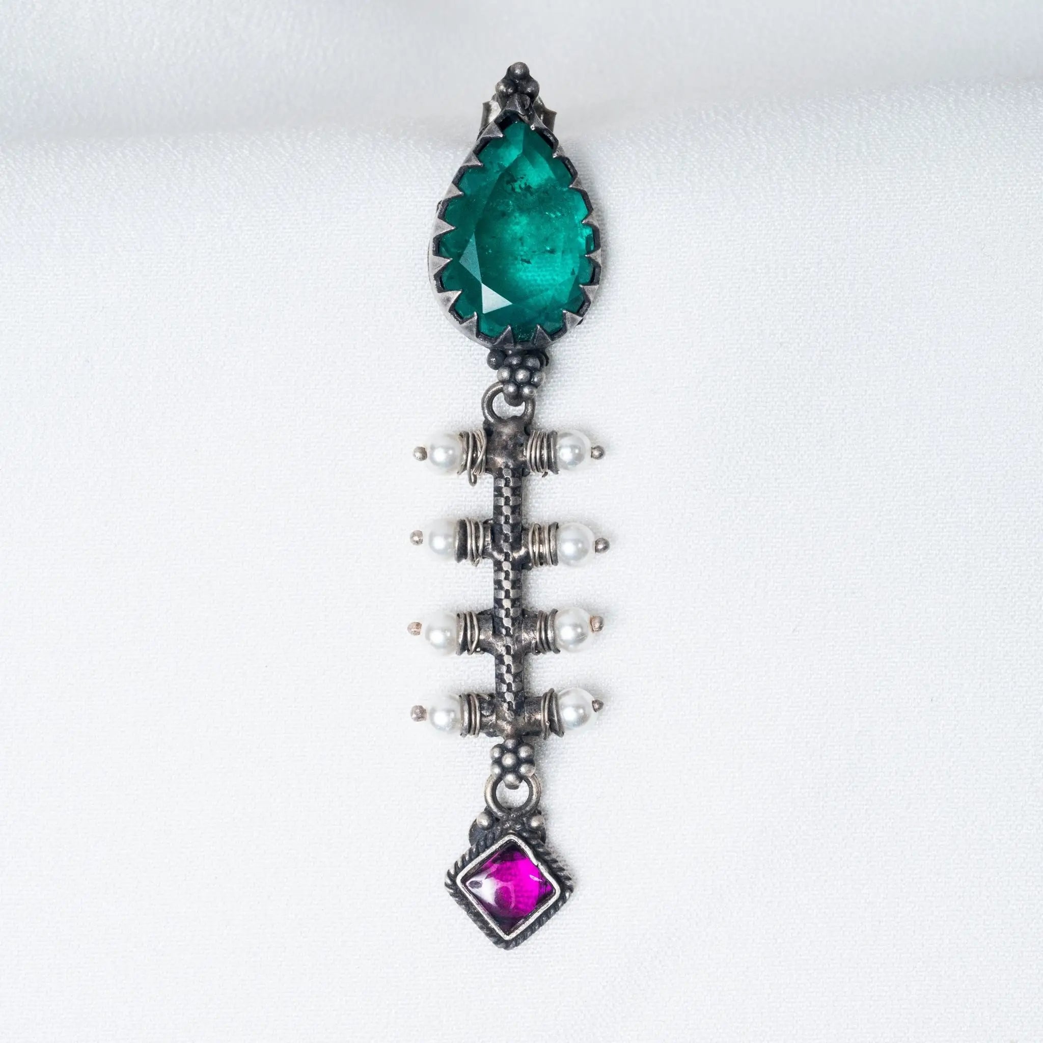 Graceful Emerald Long Pearl Hanging Earrings in 925 Premium Silver Jewelry for Women