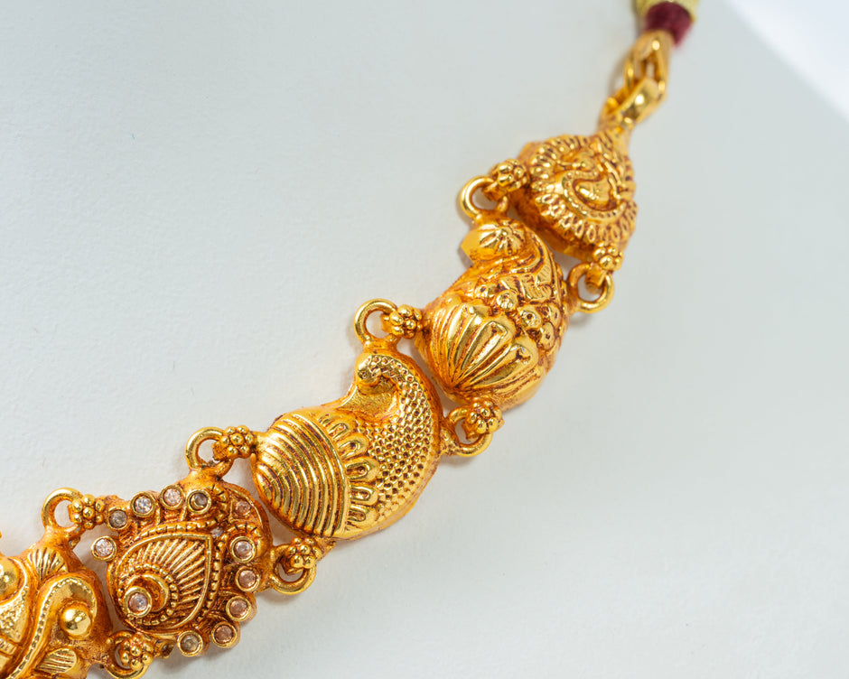 Lakshmi Temple Gold-Plated Choker with Green Beads