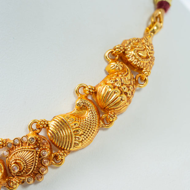 Lakshmi Temple Gold-Plated Choker with Green Beads